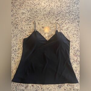 Y2K rhinestone strap black tank with built-in bra size M